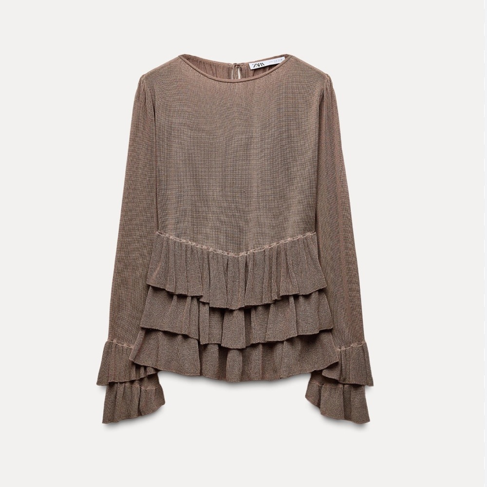 Elegant Brown Ruffle Top - Picture 3 of 3
